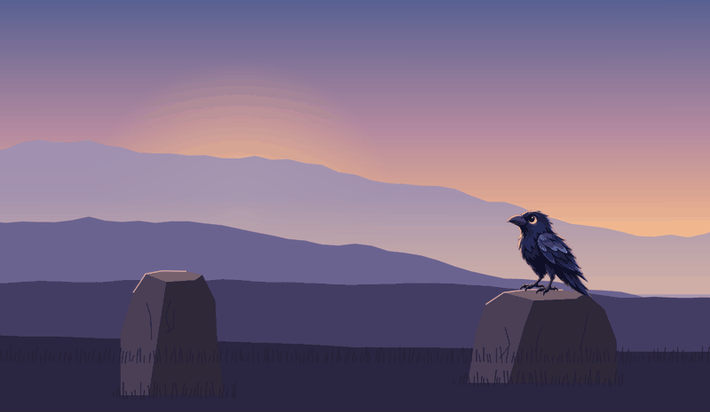 Animated flight from the right rock to the left rock